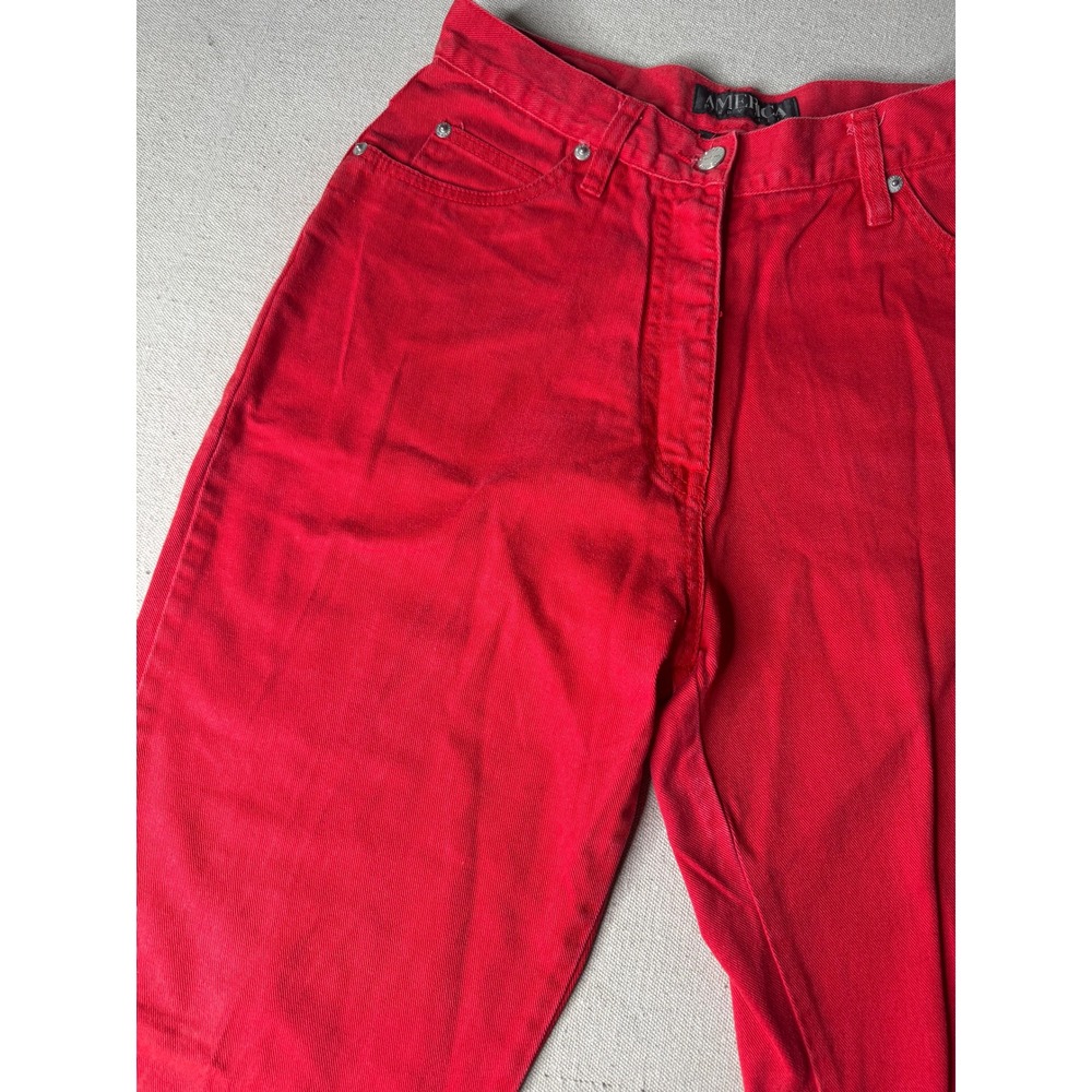 America Perry Ellis Vintage Red High Waisted Straight Leg Cotton Jeans Womens 12